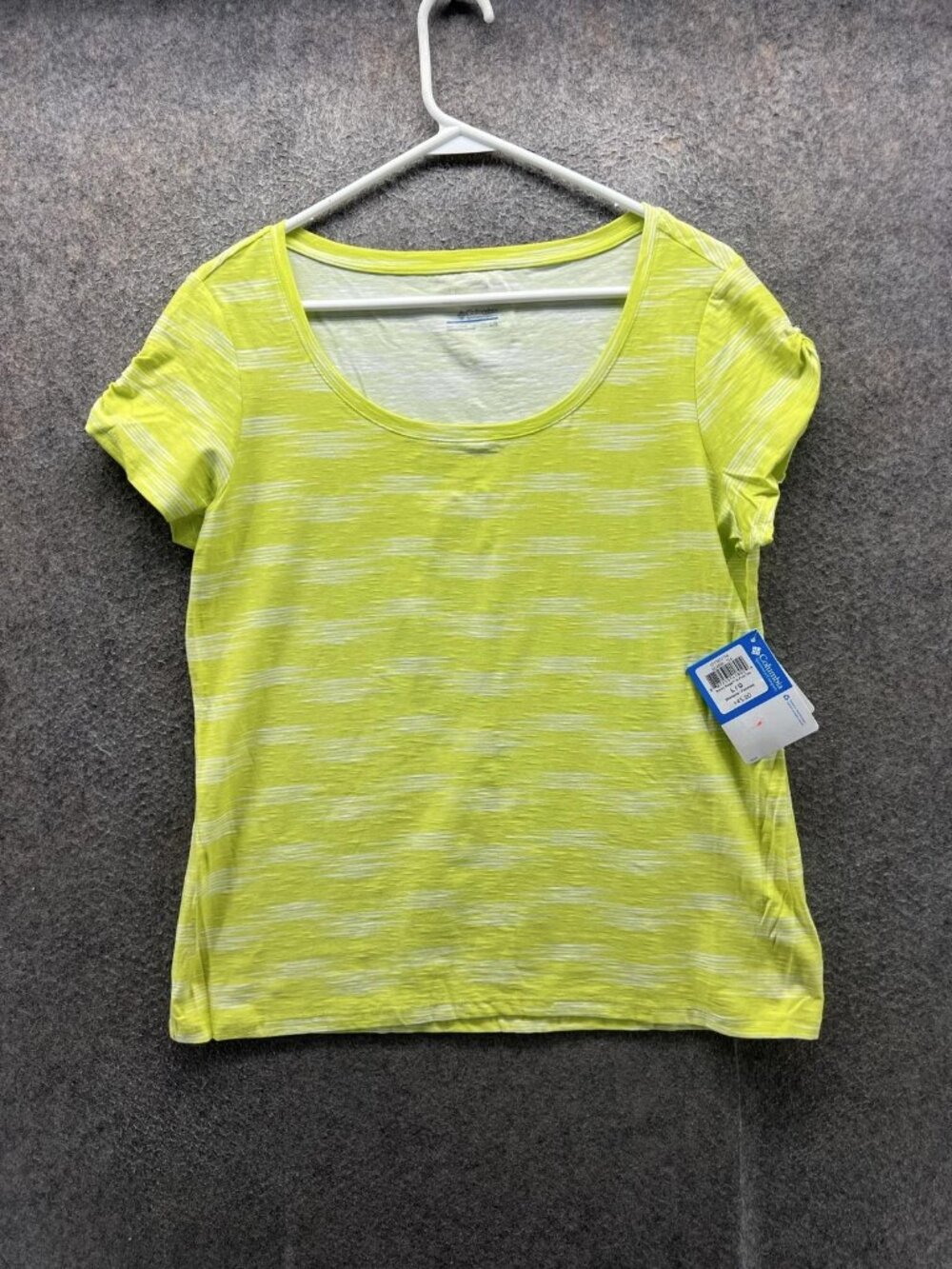 Columbia Shirt Womens Large Yellow Stripe Rocky Ridge III Scoop Neck Tee Summer